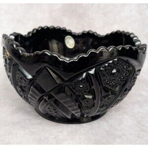 Vintage Indiana Glass Tiara Exclusive Black Monarch Paneled Daisy Heavy Bowl